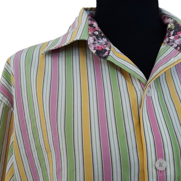 Robert Graham Flip Cuff Button Down Shirt Pastel Stripes Large - Picture 5 of 10